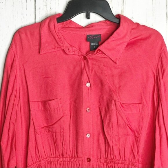 Torrid Plus 2 Red Empire Waist Button Front Blouse NWT - Picture 3 of 9
